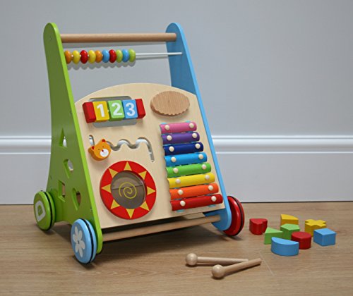Wooden Baby Walker with activity center and bricks
