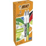 El bolígrafo retráctil BIC 4 Colores Velours tiene tinta azul, roja, verde y negra, para que puedas cambiar de color con un solo clic