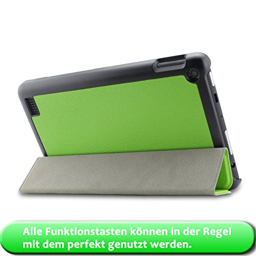 Fire 7 Zoll 2015 Hülle Case, Infiland Fire 7 Zoll Huelle Ultra Dünn Tri-Fold Muschel PU Leder Ultra Schlank Superleicht Ständer Shell Cover Schutzhülle Etui Tasche für Amazon Fire 7 Zoll 2015 (7-Zoll-Tablet, 5. Generation – 2015 Modell)(Grün) - 7