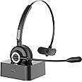 Sanfant Bluetooth Headset Microphone, V5.0 Car Wireless Headset Mic Noise Canceling, 18hr Talktime Headset Standing Dock, Bluetooth Headphone Cell Phone/Laptop/Trucker Driver