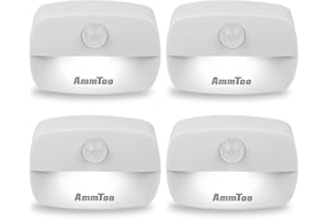 AMMTOO Luz Nocturna Sensor Movimiento, [4 unidades] Luces Interior, Detector Movimiento Batería, Infantil Auto OFF/ON para Armario, Dormitorio, Escalera, Pasillo, Cocina