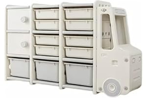 ROMARK Portagiochi porta giochi bambini Scaffale multilivello in HDPE a forma di camion 149x31.5x94 cm 3 cassetti grandi - 8 cassetti- 2 ante apribili - contenitore giochi bambino