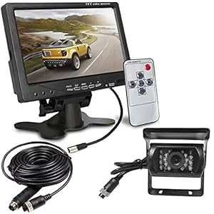 Telecamera di retromarcia 4pin, 12 V-24 V, 18 LED, a infrarossi, per visione notturna, impermeabile, con cavo da 15 m + schermo HD TFT LCD da 7 pollici, per camper, camion, rimorchi, bus