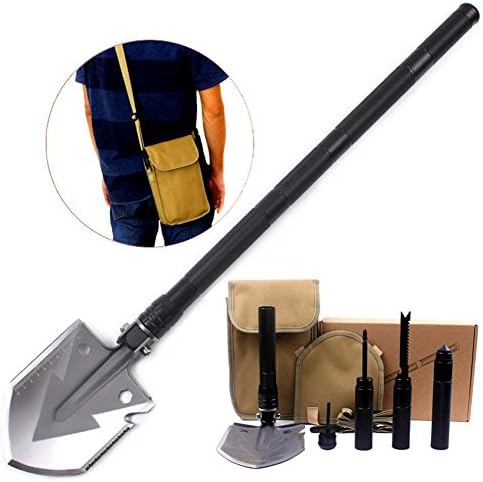 RZX Compact Outdoor Folding Shovel with Knife and Fire Starter - Perfect for Snow Shovel, Entrenching Tool, Auto Emergency Kit, Survival Axe, Camping Multitool, Tactical, Military, Self-Defense (black, 74CM)