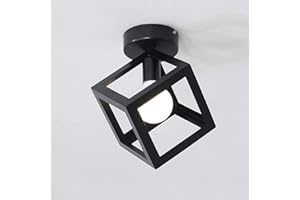 Seamoon Industrial Vintage Cubo Metal Pantalla de la Lámpara, Retro Colgante Iluminación Lámparas de Techo Para la Cocina, Dormitorio, Salón(Negro)