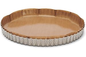 De Buyer - Moule à tarte à fond amovible en inox perforé (2 feuilles de cuisson inclues) - Diamètre 28 cm -, Argenté.