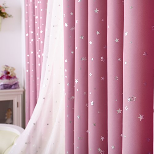 Impression Luxury Ring Top Eyelet Ready Made Sweety Home Curtains Blackout Star Type Curtain for girls with Smooth Fabric Pink