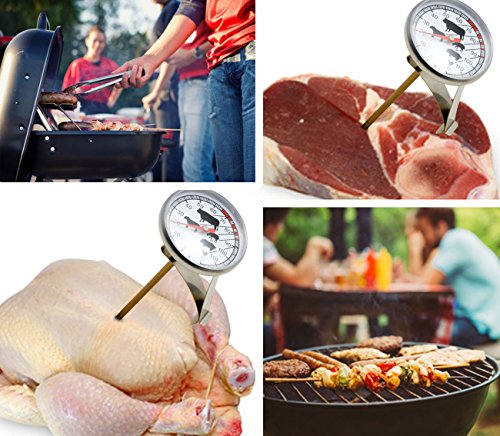 HOMETOOLS.EU – Temperaturbeständiges analoges Back Küchen Lebensmittel Fleisch BBQ Grill Koch Thermometer | mit Halterung für Topf, Grill, Bräter | 0°C – 120 °C | für Niedrigtemperatur Garen, Pulled Pork, das perfekte Steak, saftigen Braten - 5