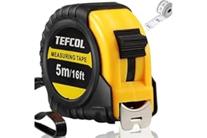 TEFCOL Retractable Tape Measure 5m 16Ft, Heavy Duty Nylon Coated Measuring Tape, Imperial and Metric Measurement with Metal Belt Clip (Black Yellow)