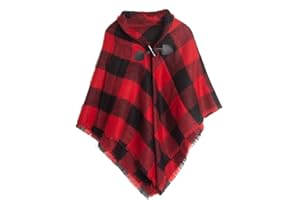 Proumhang Écharpe Tartan pour Filles avec Boucle en Corne,Enveloppement à Carreaux,Châle Cape Poncho pour Enfants, écharpes Chaudes d'automne et d'hiver,Foulard-écharpe,Taille Unique