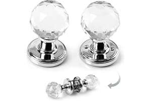 RAINZIN Crystal Door Handle 65mm Round Clear Glass Door Knobs Extra Large Kitchen Door Handle Interior Bedroom Pull Handle with Screw Set, Home Improvemaent Accessories, One Pair