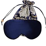YANIBEST Adjustable Natural Silk Eye Mask for Sleeping Blindfold Sleep Masks for Travel Men Women (Navy Blue)