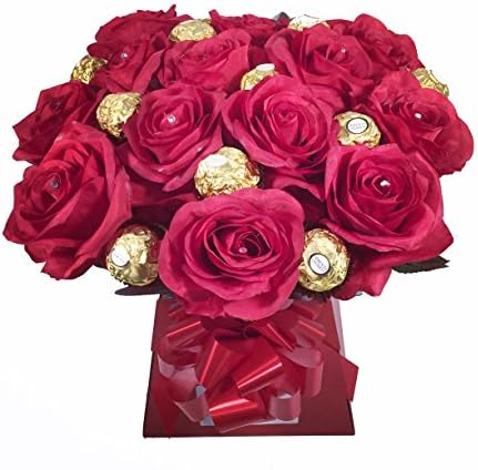 Diamante Premium Silk Red Roses and Ferrero Rocher Chocolate Bouquet