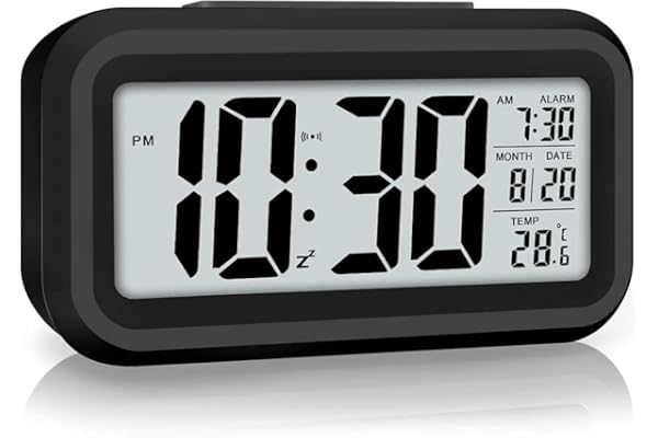 AERYS Digital Alarm Clock with Automatic Sensor, Date and Temperature Display, Compact Desk Table Clock for Students, Home, O