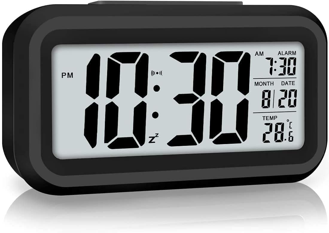 AERYS Digital Alarm Clock Table Clock for Students, Home, Office, Corporate with Automatic Sensor, Date & Temperature (Black 