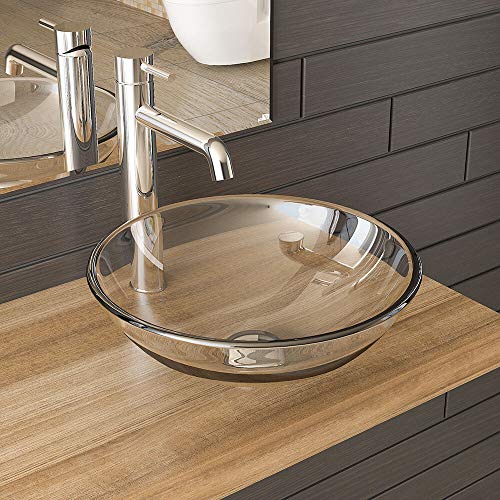 Preisvergleich Produktbild Aufsatzwaschbecken Glasschale / Klarglasschale 42 cm aus Sicherheitsglas ESG 12 mm / Waschtisch / Mini Handwaschbecken / Gäste WC Waschbecken / Alpenberger Design1068