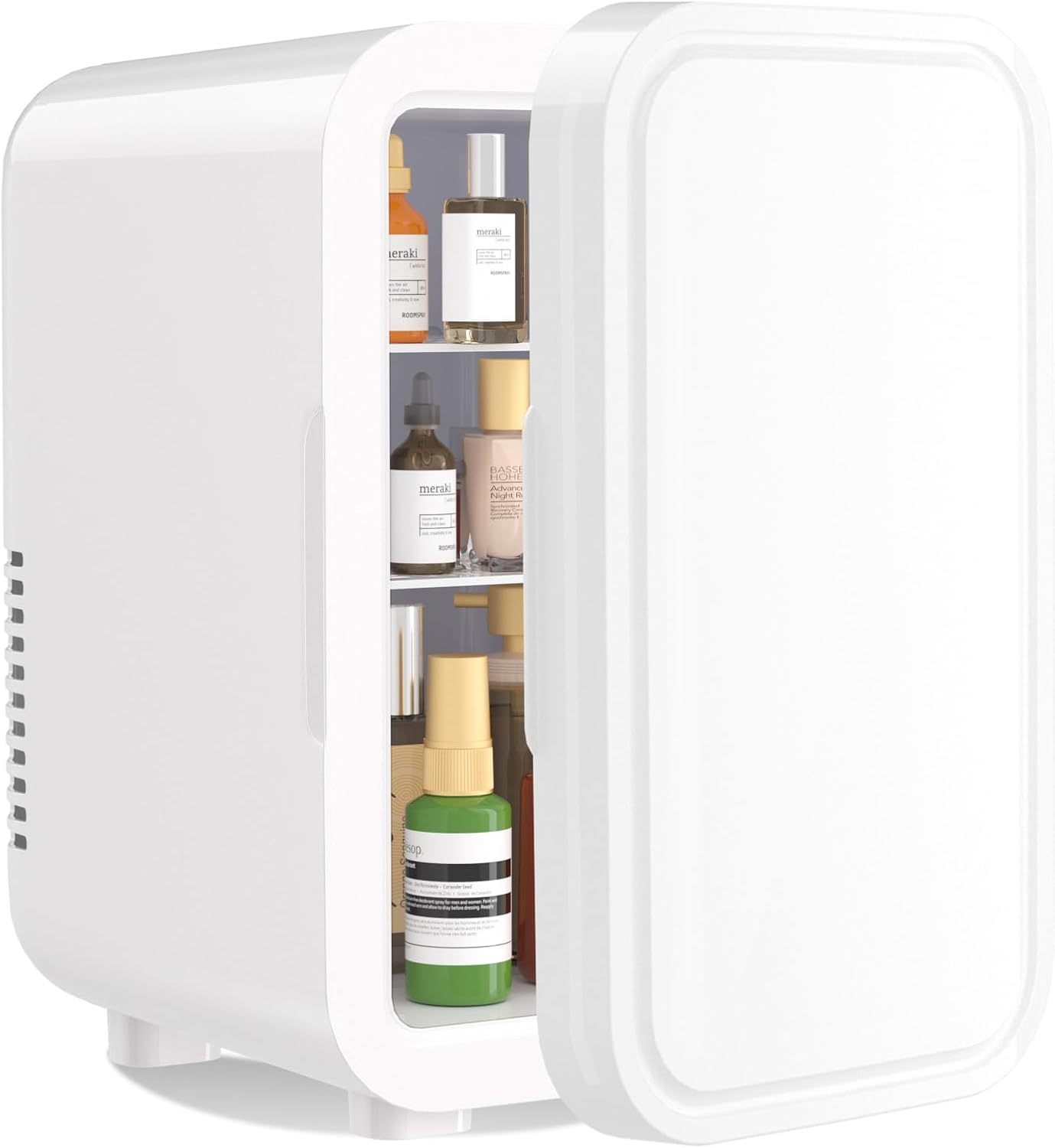 YASHE Mini Fridge, 6 Liter/8 Cans 220-240V AC/DC Portable Thermoelectric Cooler Refrigerators for Bedroom, Skincare, Beverage, Office, Dorm Room and Car, White
