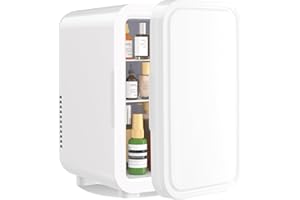 YASHE Mini-Kühlschrank, 6 Liter/8 Dosen, 220–240 V AC/DC, tragbarer thermoelektrischer Kühler, Kühlschränke für Schlafzimmer, Hautpflege, Getränke, Büro, Wohnheim und Auto, weiß