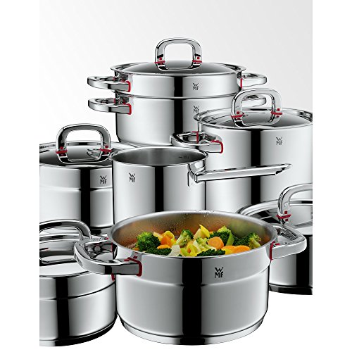 WMF Kochtopf hoch Ø 20 cm ca. 3,3l Premium One Innenskalierung Dampföffnung Made in Germany Cool+ Technology Metalldeckel Cromargan Edelstahl poliert induktionsgeeignet spülmaschinengeeignet - 3
