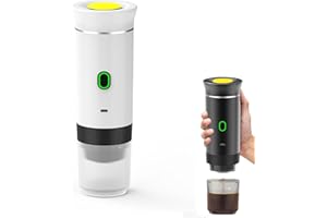 EAGERMINDS Machine à Café Portable de Voyage,Expresso Cafetière Rechargeable 12V et sa pochette Pour Camping et Voiture,Chauffage Rapide,compatible avec Capsules K-Cup et café moulu,Pour voyage (Blanc)