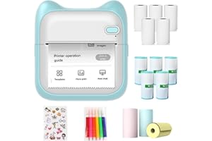 CONBLOM Mini Drucker, Handy Sticker Drucker Fotodrucker für Smartphone für Foto Memo Etikettenlisten, mit 5 Rollen Druckpapier, 5 Rollen Aufkleber, Farbstifte, 3 Rollen Farbpapier und 1 Farbige Aufkleber
