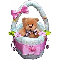 Windeltorte, Korb aus Windeln rosa, Geburt, Taufe, Geschenk für Mädchen, Baby Party, Pampers Gr.3