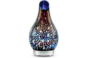 Bravich Desire Starry Night Aroma Glass Vase Humidifier- Quiet Water Diffuser For Home: Bedroom, Office, Living Room & More. With Multi-Colour Night Light & Timer. Add Essential Oil To Purify Air