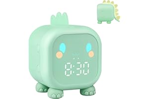 Ayybboo Sveglia Digitale per Bambini,Sveglia Ragazze da Comodino con Simulatore di Alba,Dinosauro Sveglie Funzione di Snooze Luce Notturna Colorata Temporizzata (Verde)