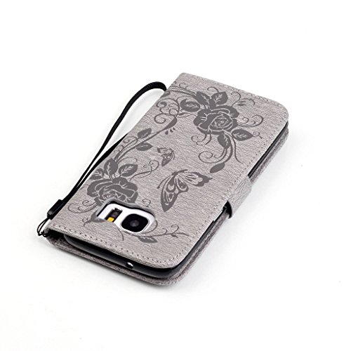 Samsung Galaxy S7 Edge Hülle [Bildschirmschutz aus gehärtetem Glas], Grandoin Retro Leder Foliant Stoßabfangende Hülle, exzellente Qualität buntes elegantes Muster Design Premium PU Verschluss genaue Passform Riemen-Leder Geldbörse schützende Schnapp-Hüllen-Abdeckung für Samsung Galaxy S7 Edge mit [Kreditkarten Einschub] Ständer Funktion - 5