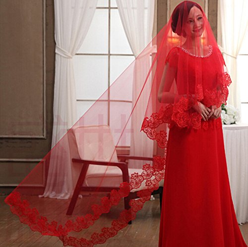 JUNGEN Brautschleier Hochzeit Kleid Zubehör 1,5 Meter (Rote) - 2