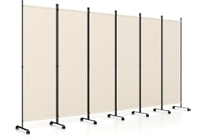 COSTWAY JV10725DEDE 334,5 x 172 cm rumsavdelare på rullar, paravent 6 delar, vikbar skiljevägg, av tyg, insynsskydd för mer i