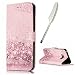 Produktbild Galaxy S8 Hülle,Samsung Galaxy S8 Hülle, Edaroo Schönes Rosen Rosa Glitter Sand Blick Muster PU Leder Bookstyle Hülle Tasche Flip Wallet Case, Ultraslim Kunstleder Schutzhülle Flip Bookstyle Magnative Cover Lederhülle Handytasche Magnetverschluss Etui mit Standfunktion und Kartenfach für Samsung Galaxy S8