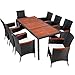 Produktbild TecTake POLY Rattan Gartenmöbel Gartengarnitur Essgruppe Gartenset Sitzgruppe mit Holz Tischplatten 8+1 schwarz/braun