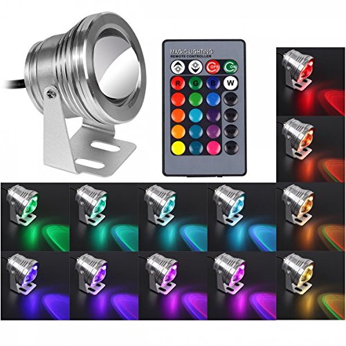 LTC ® 10W RGB Unterwasser LED Flutlicht Wasserdicht Gartenlampe Außenstrahler 12V DC für Aquarium Fountain Pool Brunnen mit Fernbedienung