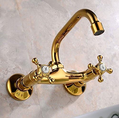 LighSCH Antique Sink Mixer Tap Bathroom Wall Mounted Extension Hot and Cold and Double-Hole Antique Color
