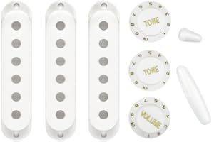 FLEOR 52/52/52mm ST Pickup Covers and 2 Tones 1 Volume Plastic Control Knobs Set 5-Way Switch Tip (Cross Style) & Whammy Bar Tip for ST, White