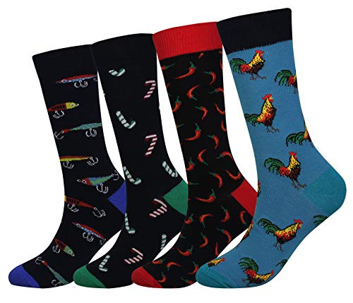 Cansok - Calcetines para hombre, diseño de campanas Multicolor Rooster Fish Pepper Candy Cane - 4 Pairs Talla única