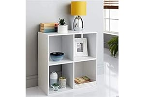 spot on dealz® Wooden Storage Shelving Unit Bookcase Home Office Use Display Furniture Living Room Décor Easy to Build (4 Cube Shelf-White)