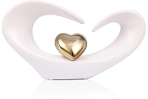 oliruim Escultura decorativa de corazón de cerámica blanca y dorada para el hogar, estatua artística de corazón dorado para centro de mesa de comedor, oficina en casa, decoración de encimera,