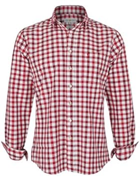 Herren Almsach Karohemd Slim Fit weinrot, Weinrot,