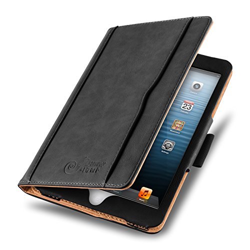 iPad Mini Hülle - JAMMYLIZARD Ledertasche Smart Cover mit Standfunktion für iPad Mini 4. 3. 2. & 1. Generation, SCHWARZ & HONIG, [MIT STIFT & STIFT-HALTER]