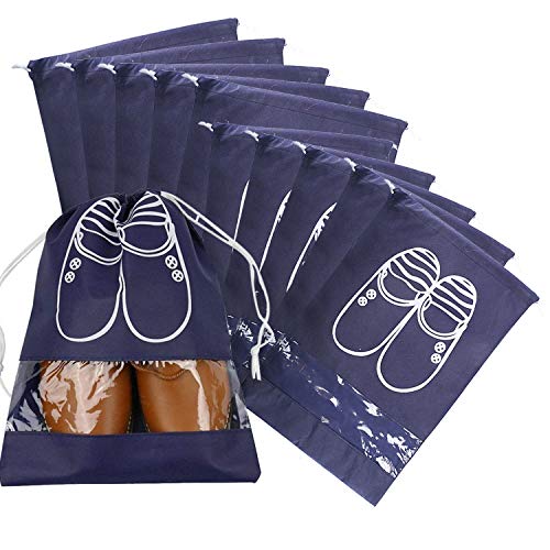 Preisvergleich Produktbild FOGAWA Schuhbeutel Reise Schuhtasche Set Shoe Bags Schuhsack mit Zugband Schuhe Aufbewahrungstasche Wasserabweisend Staubabweisende 10er Set für Reise Zuhause Frauen Männer Kinder, Zwei Größen