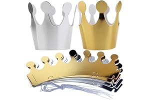 CAMELLIASS 20 Pcs Birthday Party Hats, Crown Paper Cap for Kids Adult Birthday Party Festivals Photo Prop Decorations (10pcs gold +10pcs silver)