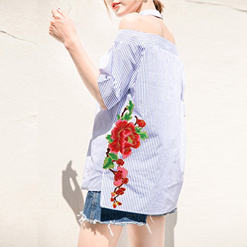 Blue Vessel Stickerei Pfingstrose Blumen Nähen Eisen auf Patch Abzeichen Tasche Hut Jeans Kleid Cheongsam Applique Handwerk für Dekor - 6
