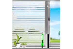 HONLONE Privacy Window Film，Frosted Window Privacy Film for Glass Windows White Stripe Window Tint Film Home Opaque Window Film Sun Blocker Static Cling for Office Living Room Kitchen