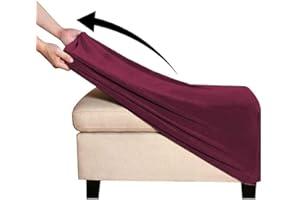 AQIGR Copri Pouf Rettangolare Elasticizzato Velluto Copertura Dell'Ottomano Morbido Elastico Fodera per Pouf Lavabile Copri Poggiapiedi per Soggiorno (Color : Burgundy, Size : Large)