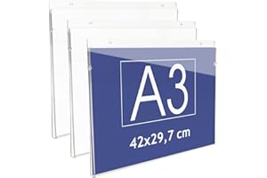 Danieli | Espositori Da Parete in Acrilico con Fori per Fissaggio a muro| Tasca porta avvisi da muro, fuori porta, portastampati da parete. (3pz A3 orizzontale)