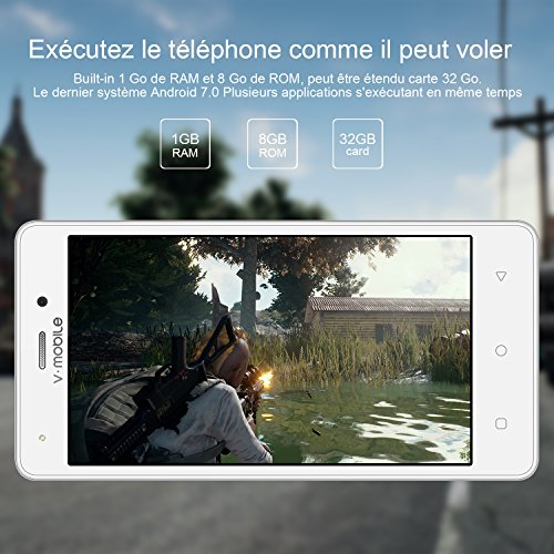 Smartphone Pas Cher 4G 8Pcs V A10 8Go ROM 5MP Appareil Photo Android 7 0 2800mAh Batterie Ecran 5 0 Pouces Double SIM WiFi GPS Quad Core Smartphone Debloqu    Blanc 