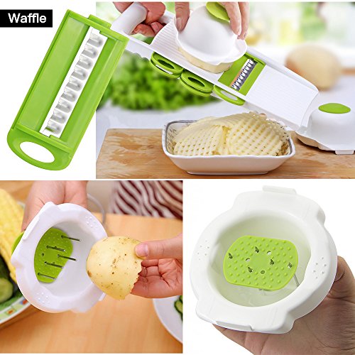 Mandoline Schneide, jtdeal 5 in 1 Multifunktional Gemüseschneider Zerkleinerer & gemüsehobel Kitchen Set für Gemüse und Obst aus Edelstahl und ABS Kunststoff - 4