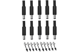 Switian Lot de 10 Connecteurs DC 5.5x2.1mm - Jack Mâle + Femelle Vissable + Capuchons Caoutchouc - Compatible Électronique/Audio/Chargeurs